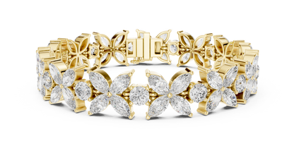 Floral Cluster Marquise and Round Cut Lab Grown Diamond Tennis Bracelet