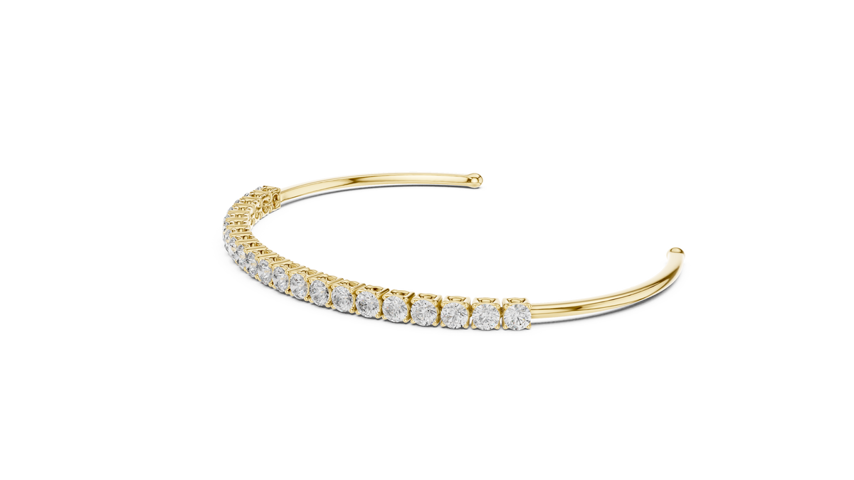 Half Diamond Open Cuff Bangle Bracelet with Round Cut Lab Grown Diamonds