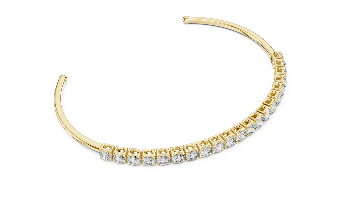 Half Diamond Open Cuff Bangle Bracelet with Round Cut Lab Grown Diamonds