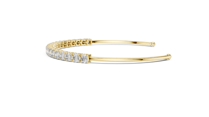Half Diamond Open Cuff Bangle Bracelet with Round Cut Lab Grown Diamonds
