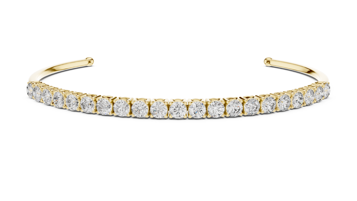Half Diamond Open Cuff Bangle Bracelet with Round Cut Lab Grown Diamonds