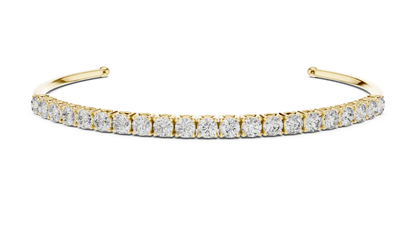 Half Diamond Open Cuff Bangle Bracelet with Round Cut Lab Grown Diamonds