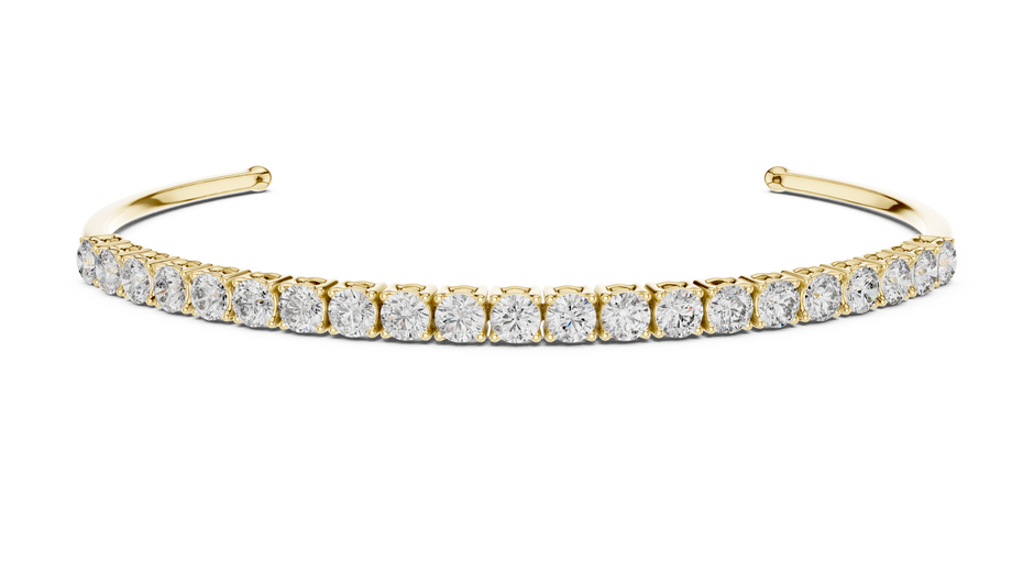 Half Diamond Open Cuff Bangle Bracelet with Round Cut Lab Grown Diamonds