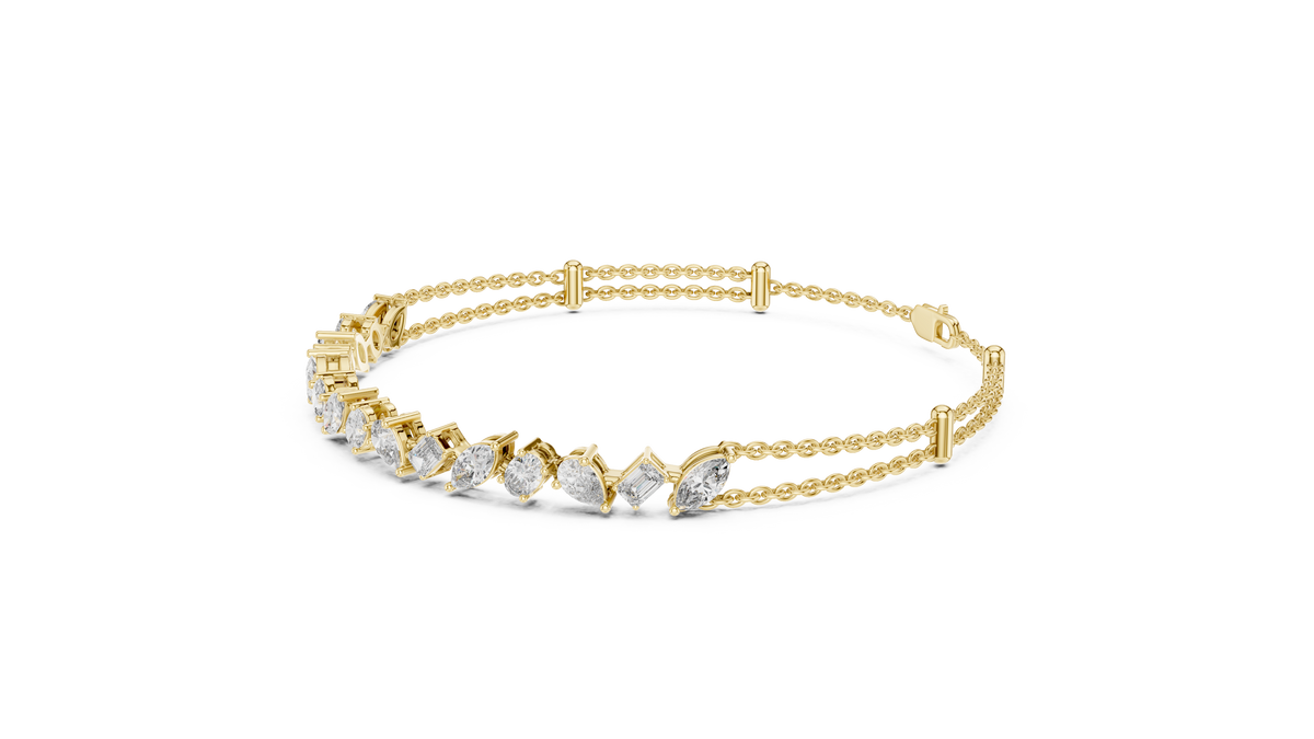 Multi-Shape Fancy Cut Lab Grown Diamond Statement Bracelet with Double Chain