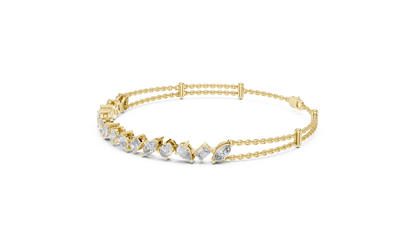 Multi-Shape Fancy Cut Lab Grown Diamond Statement Bracelet with Double Chain