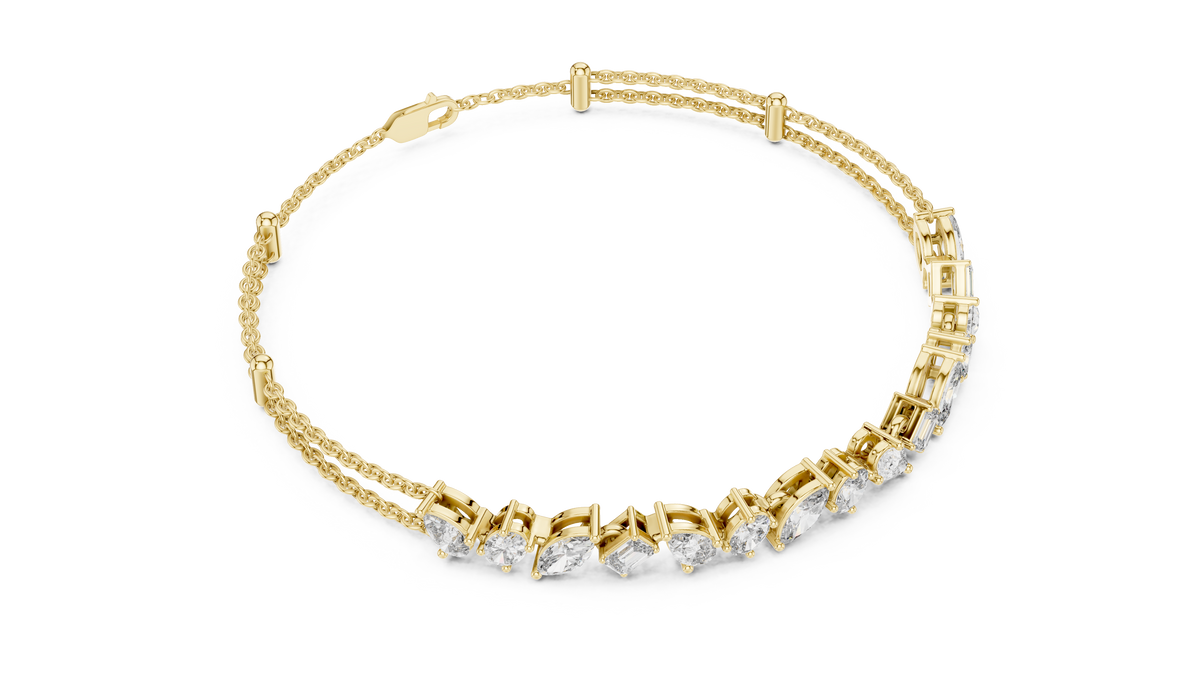 Multi-Shape Fancy Cut Lab Grown Diamond Statement Bracelet with Double Chain