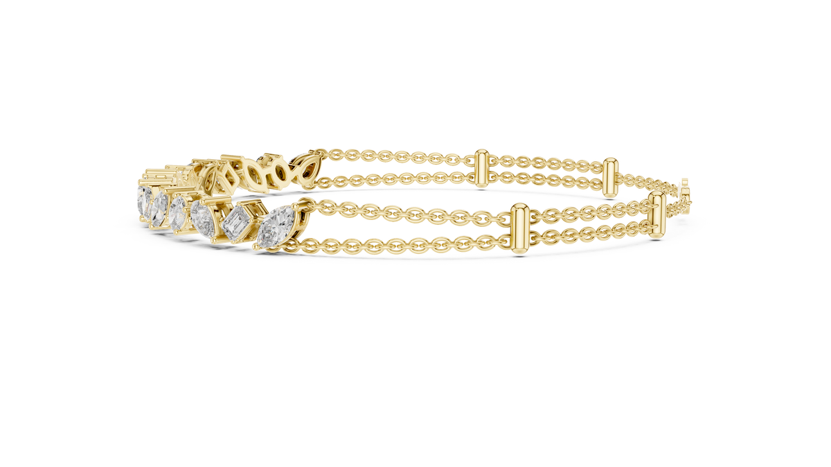 Multi-Shape Fancy Cut Lab Grown Diamond Statement Bracelet with Double Chain