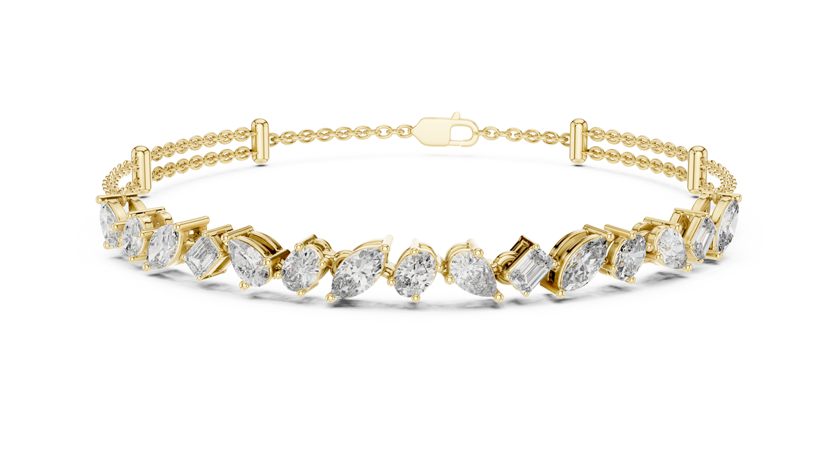 Multi-Shape Fancy Cut Lab Grown Diamond Statement Bracelet with Double Chain