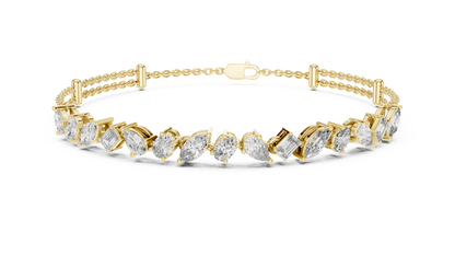 Multi-Shape Fancy Cut Lab Grown Diamond Statement Bracelet with Double Chain