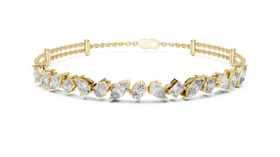 Multi-Shape Fancy Cut Lab Grown Diamond Statement Bracelet with Double Chain