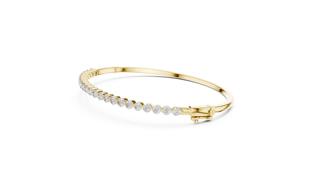 Half Diamond Bangle Bracelet with Round Cut Lab Grown Diamonds