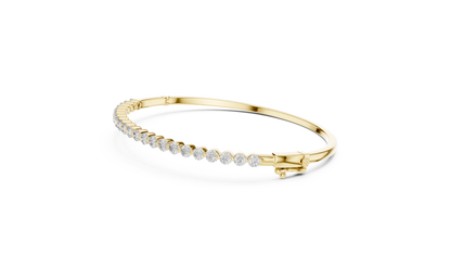Half Diamond Bangle Bracelet with Round Cut Lab Grown Diamonds