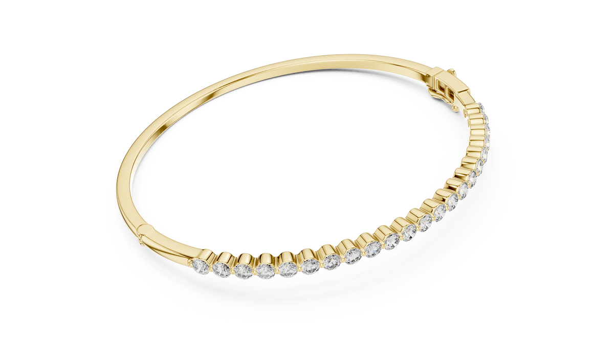 Half Diamond Bangle Bracelet with Round Cut Lab Grown Diamonds