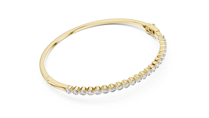 Half Diamond Bangle Bracelet with Round Cut Lab Grown Diamonds
