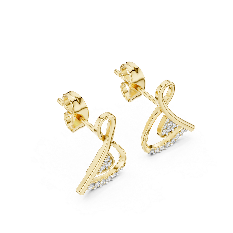 Round Pave Abstract Ribbon Lab Grown Diamond Earring