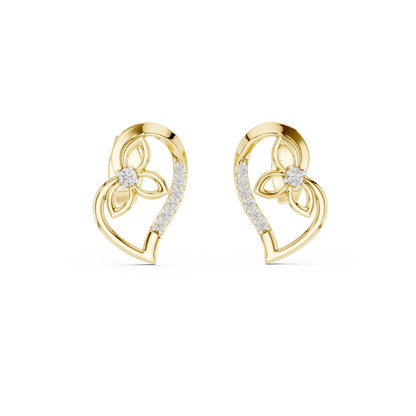 Round Pave Heart Floral Motif Lab Grown Diamond Earring