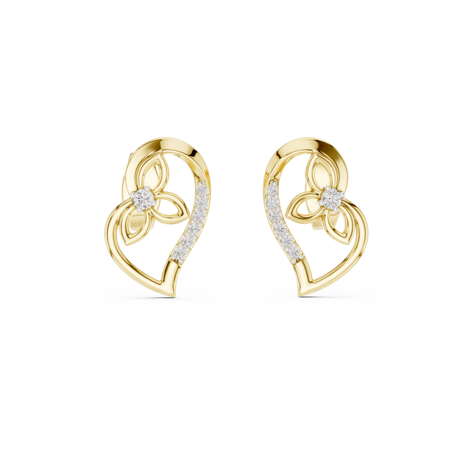 Round Pave Heart Floral Motif Lab Grown Diamond Earring