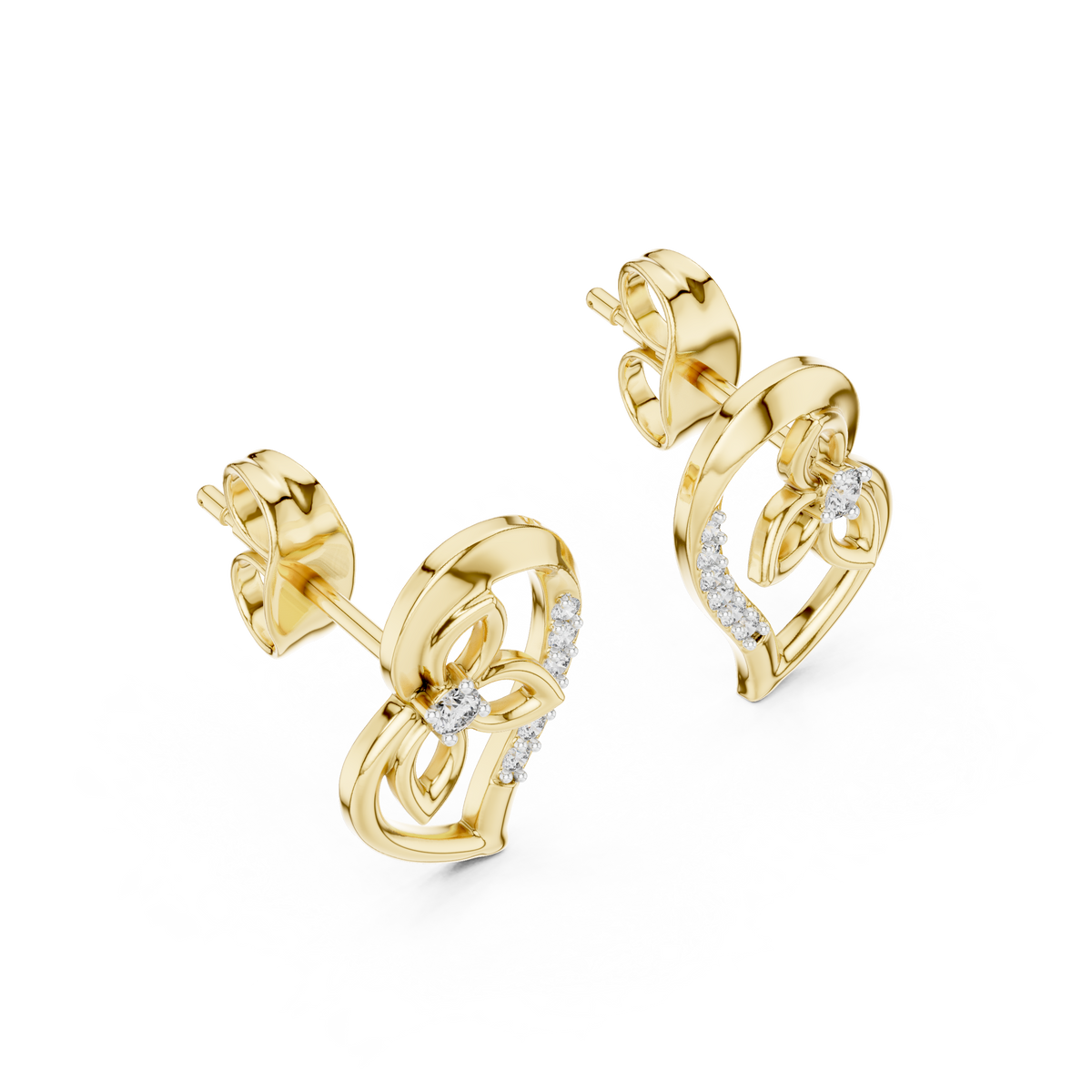 Round Pave Heart Floral Motif Lab Grown Diamond Earring