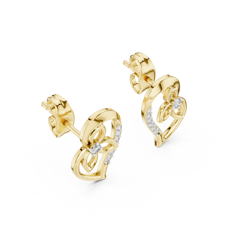 Round Pave Heart Floral Motif Lab Grown Diamond Earring
