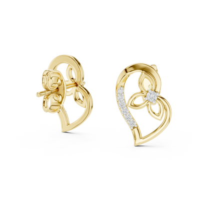 Round Pave Heart Floral Motif Lab Grown Diamond Earring