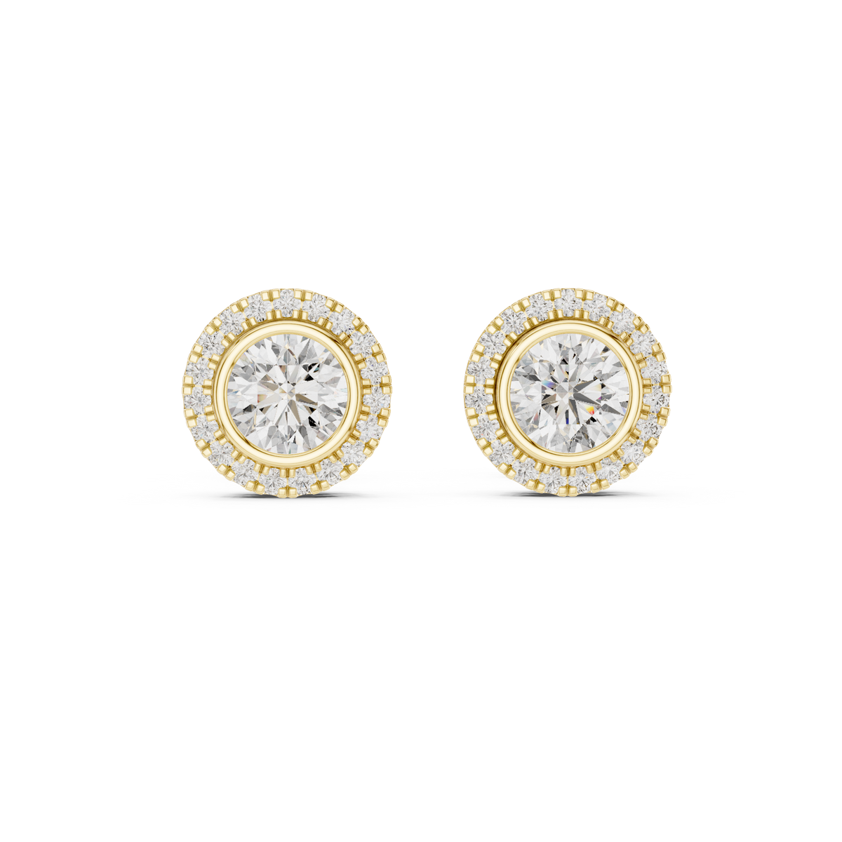 0.50 Ct Round Bezel Halo Solitaire Lab Grown Diamond Earring