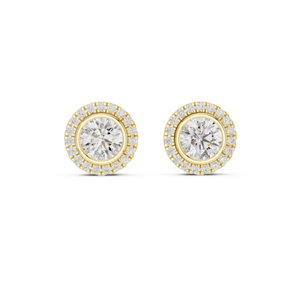 0.50 Ct Round Bezel Halo Solitaire Lab Grown Diamond Earring