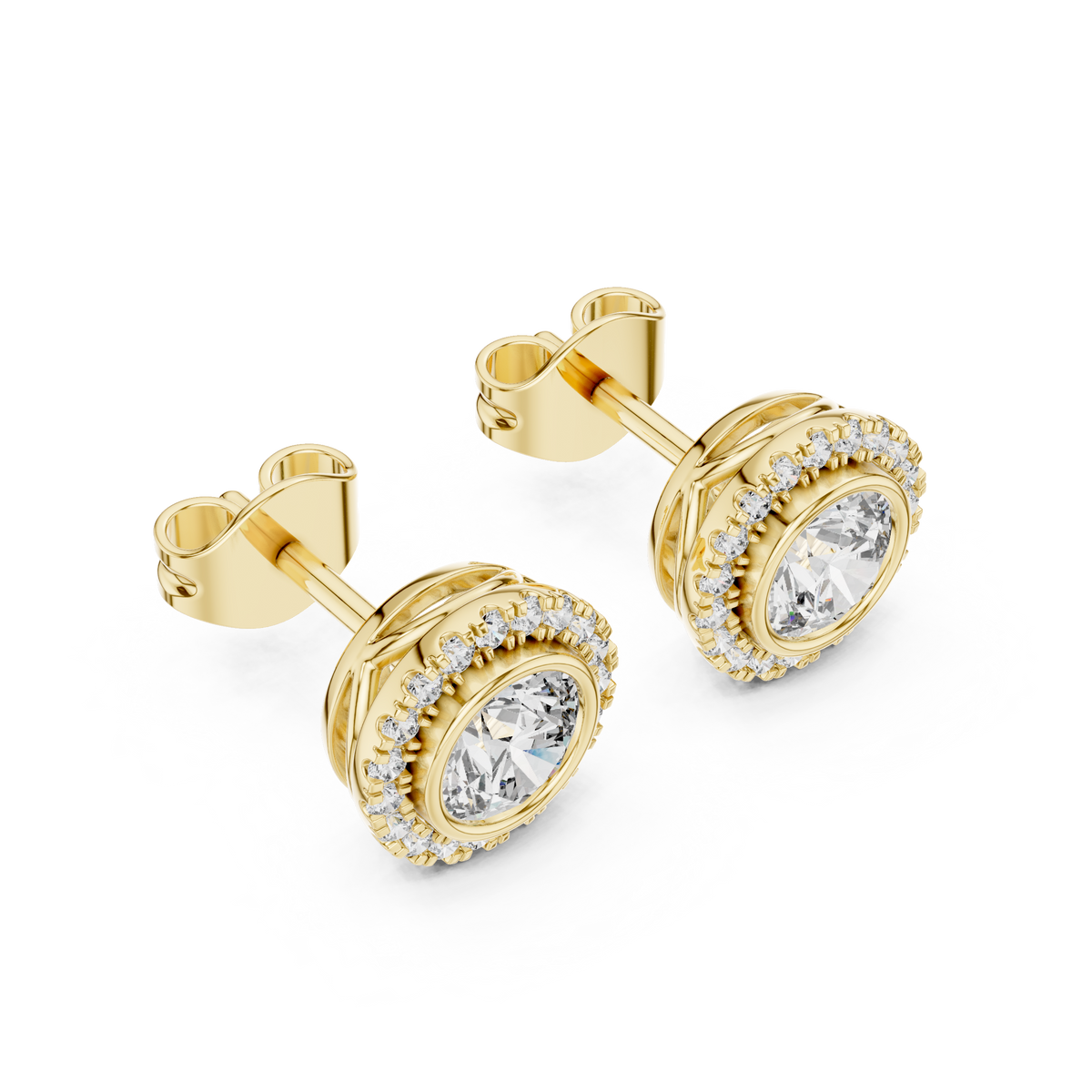 0.50 Ct Round Bezel Halo Solitaire Lab Grown Diamond Earring
