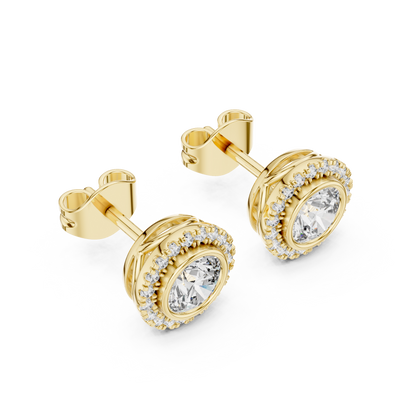 0.50 Ct Round Bezel Halo Solitaire Lab Grown Diamond Earring