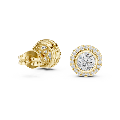 0.50 Ct Round Bezel Halo Solitaire Lab Grown Diamond Earring