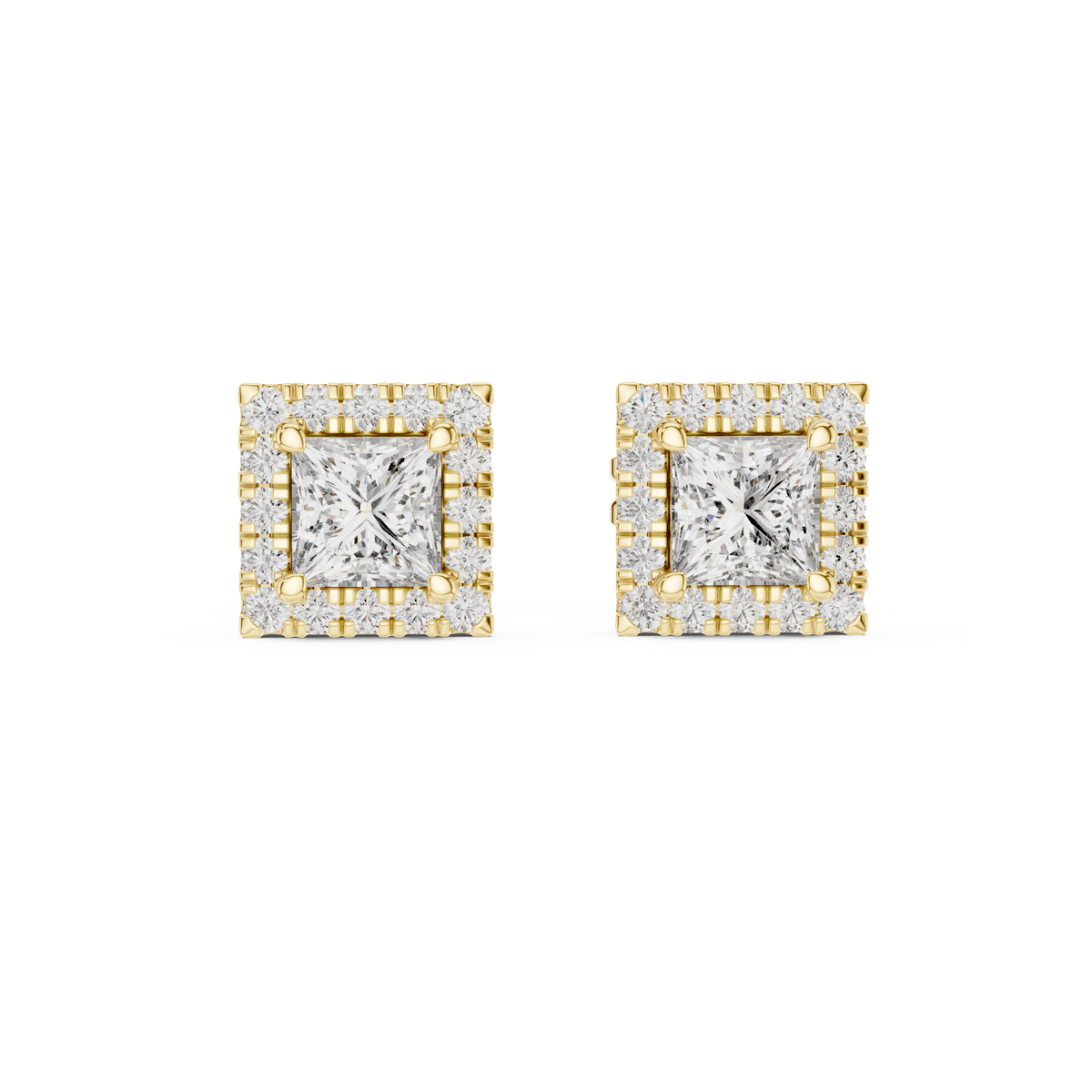 Princess Cut Halo Solitaire Lab Grown Diamond Earring