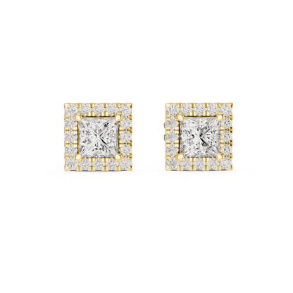 Princess Cut Halo Solitaire Lab Grown Diamond Earring