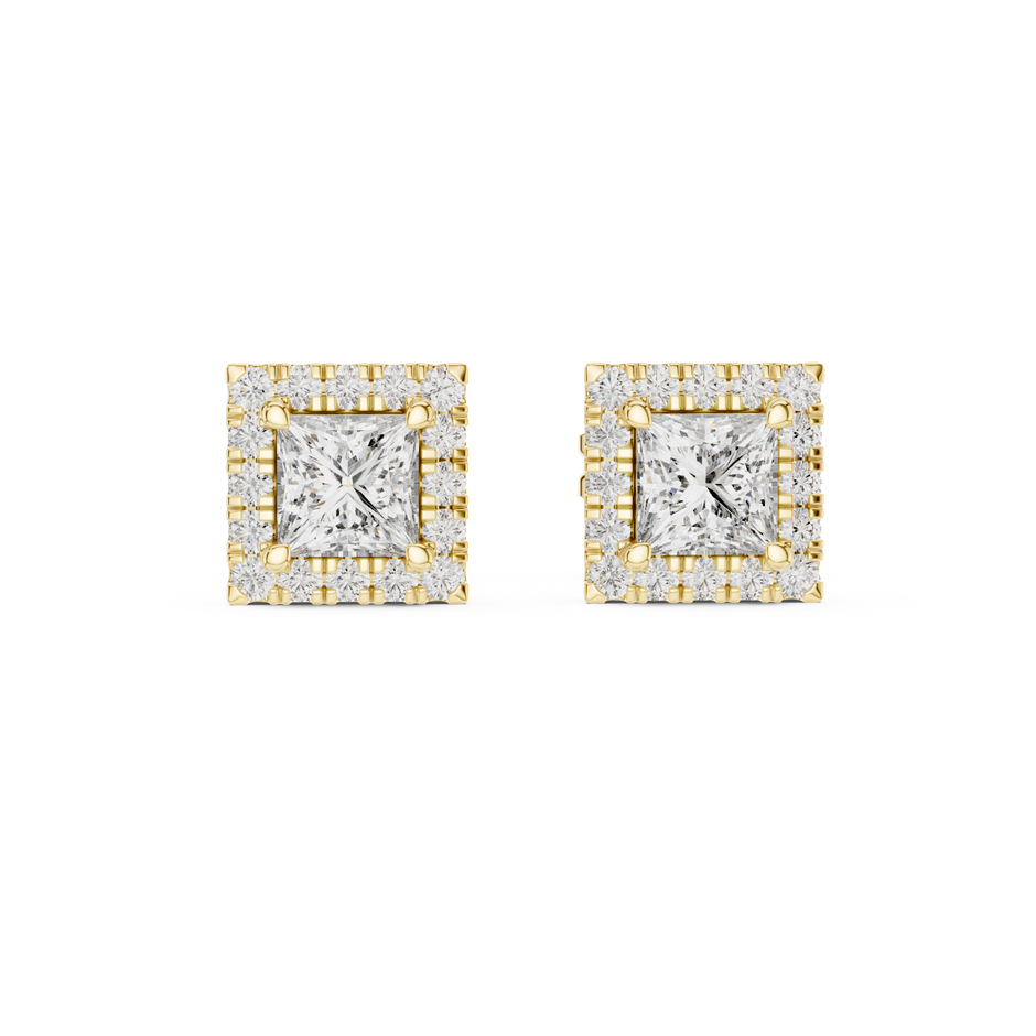 Princess Cut Halo Solitaire Lab Grown Diamond Earring