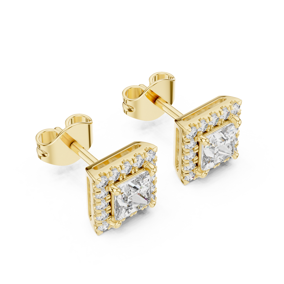 Princess Cut Halo Solitaire Lab Grown Diamond Earring