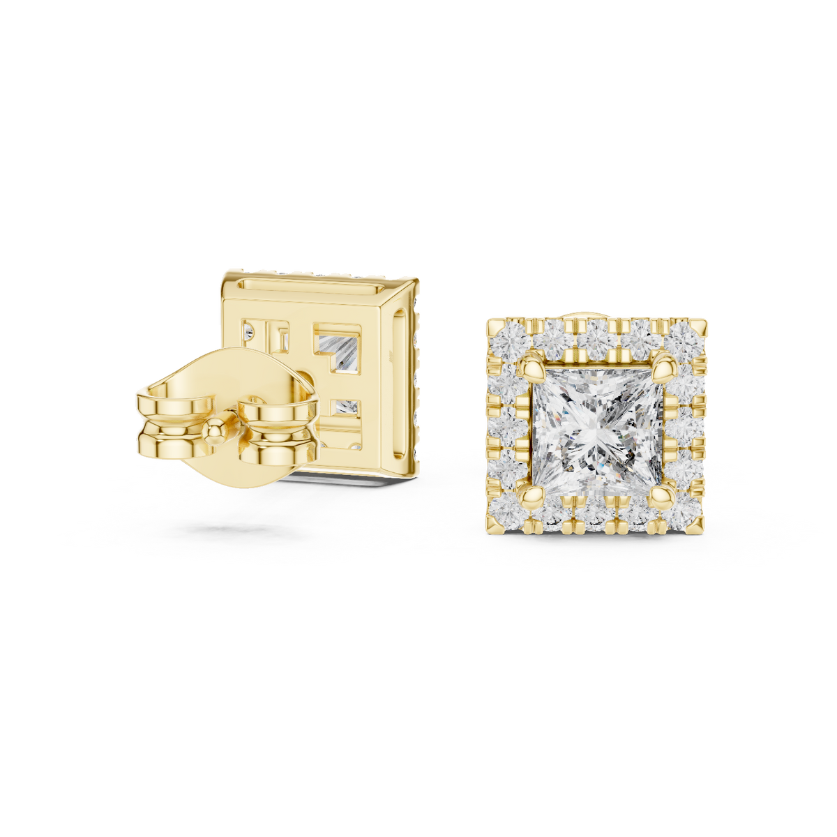 Princess Cut Halo Solitaire Lab Grown Diamond Earring