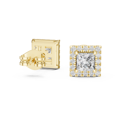 Princess Cut Halo Solitaire Lab Grown Diamond Earring