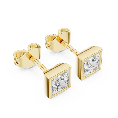 0.45 Ct Princess Cut Bezel Solitaire Lab Grown Diamond Earring