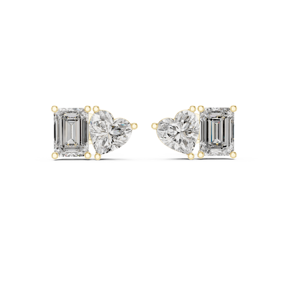 Emerald and Heart Solitaire Lab Grown Diamond Earring