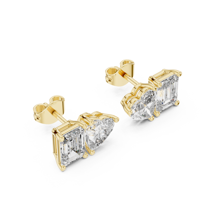 Emerald and Heart Solitaire Lab Grown Diamond Earring