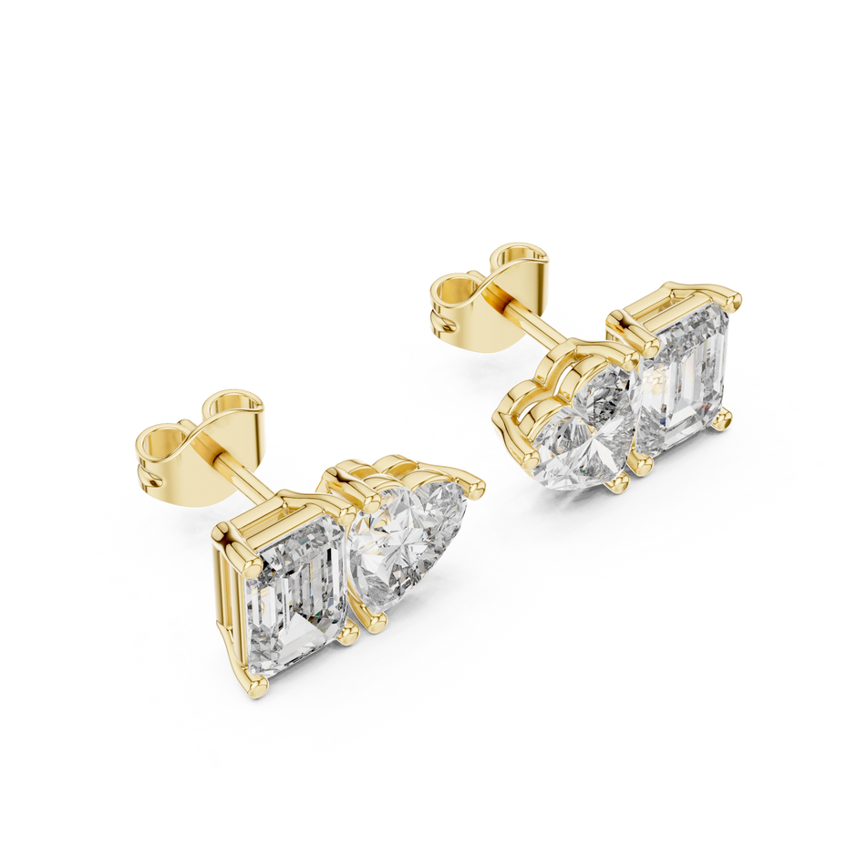 Emerald and Heart Solitaire Lab Grown Diamond Earring