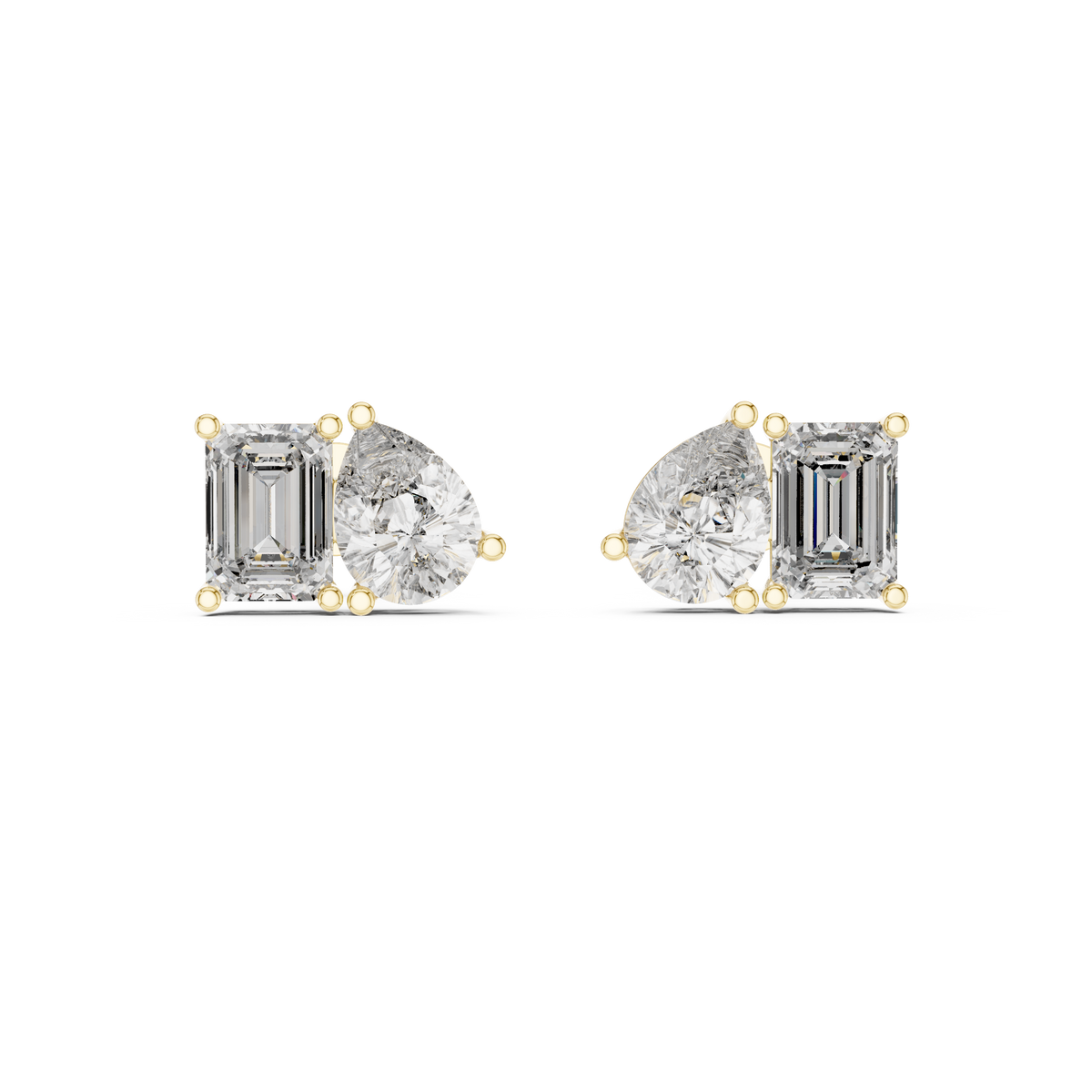Emerald and Pear Two Stone Lab Grown Diamond Earring