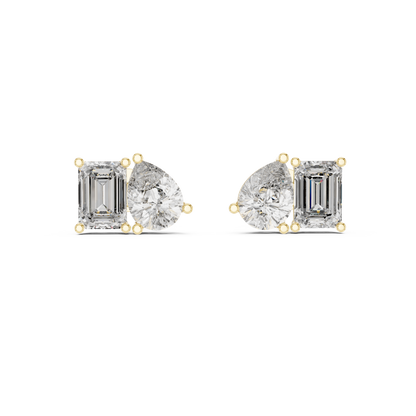 Emerald and Pear Two Stone Lab Grown Diamond Earring