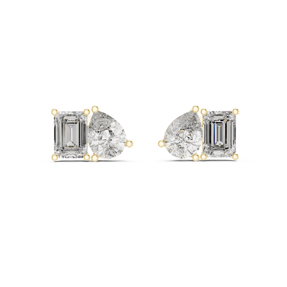 Emerald and Pear Two Stone Lab Grown Diamond Earring