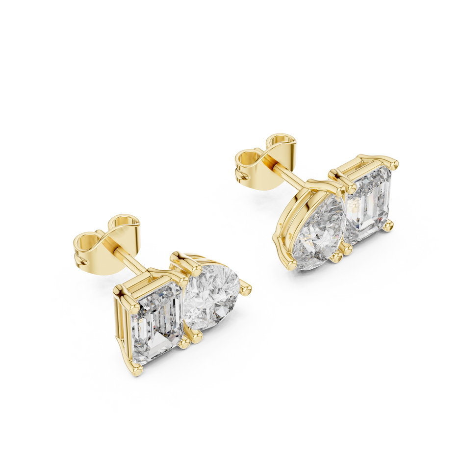 Emerald and Pear Two Stone Lab Grown Diamond Earring