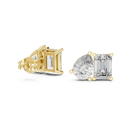 Emerald and Pear Two Stone Lab Grown Diamond Earring