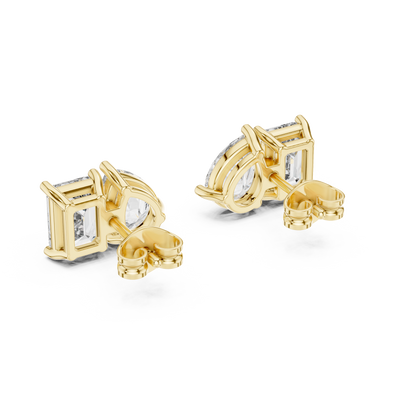Emerald and Pear Two Stone Lab Grown Diamond Earring