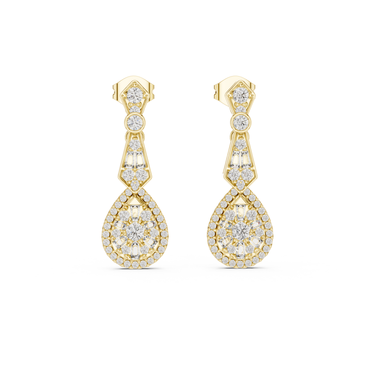 Round-Baguette Pear Cluster Drop Lab Grown Diamond Earring
