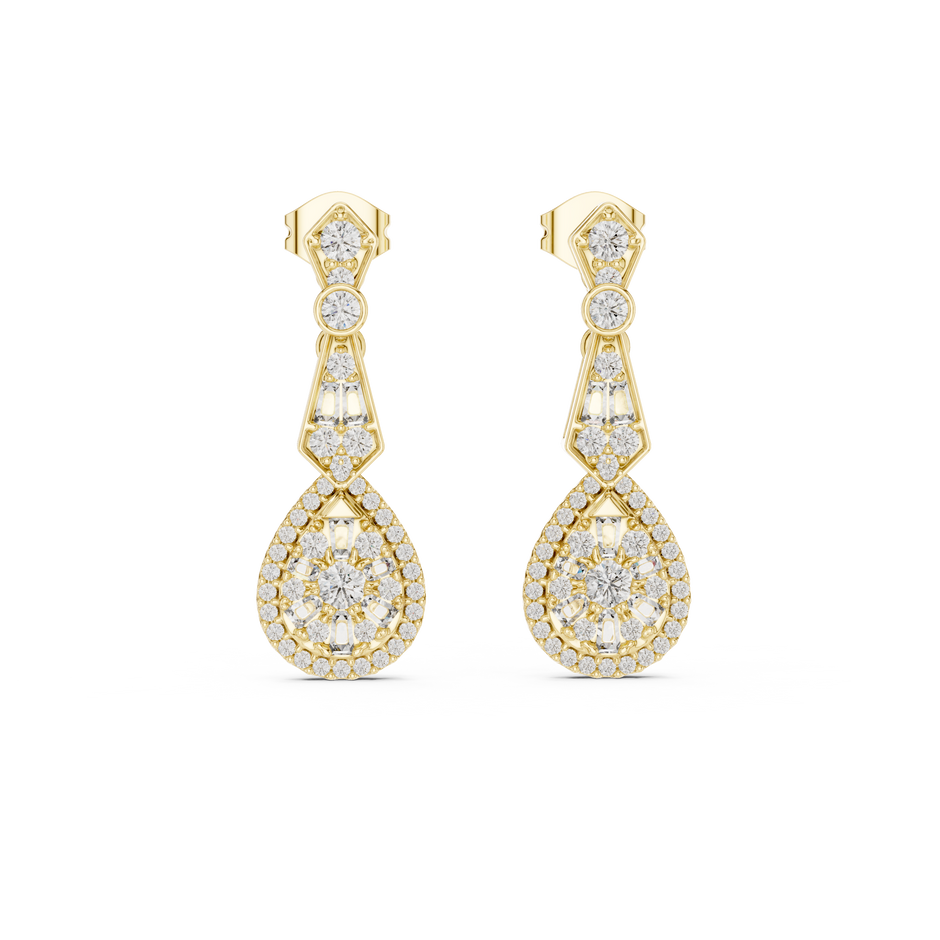 Round-Baguette Pear Cluster Drop Lab Grown Diamond Earring