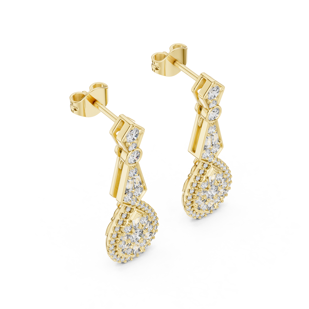 Round-Baguette Pear Cluster Drop Lab Grown Diamond Earring