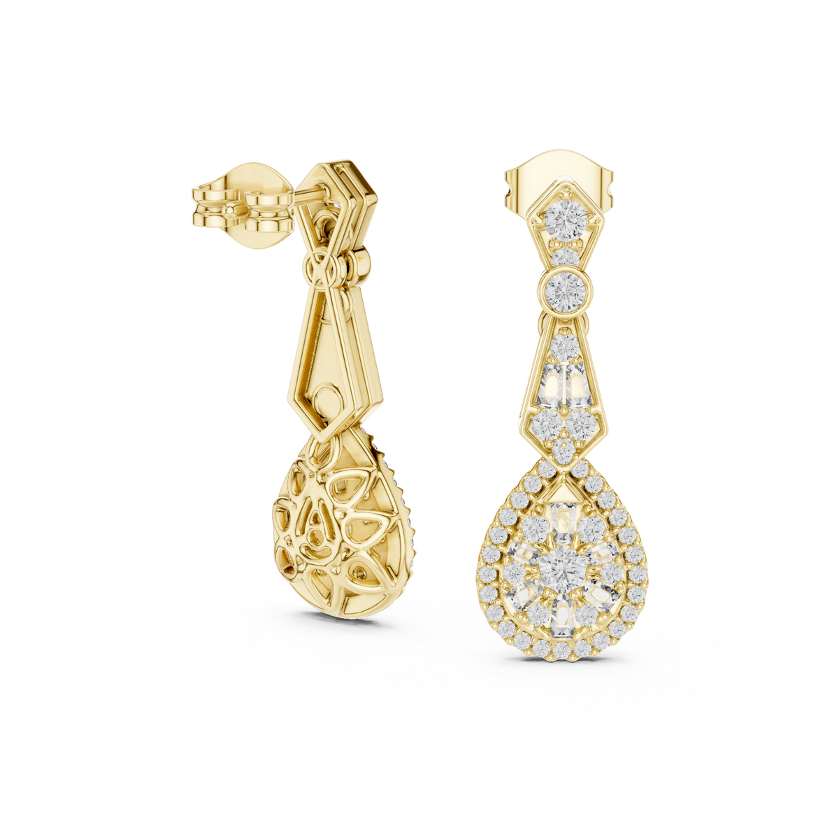 Round-Baguette Pear Cluster Drop Lab Grown Diamond Earring