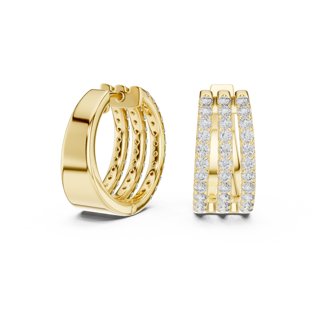 Triple Row Prong Set Lab Grown Diamond Hoop Earring